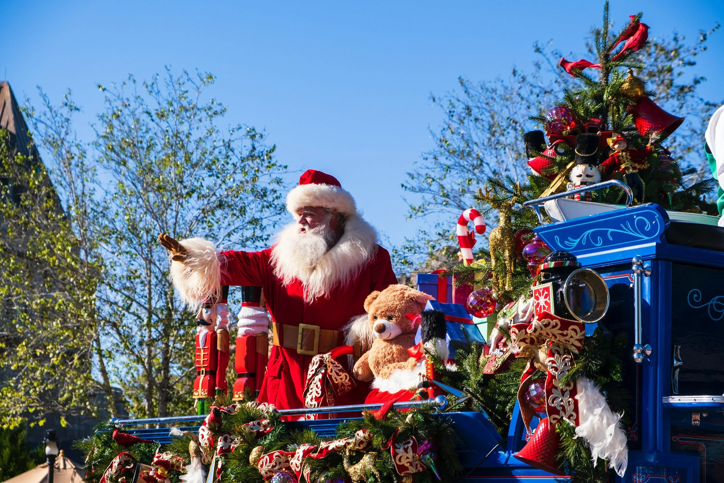 Santa on a parade float in the East Bay Area