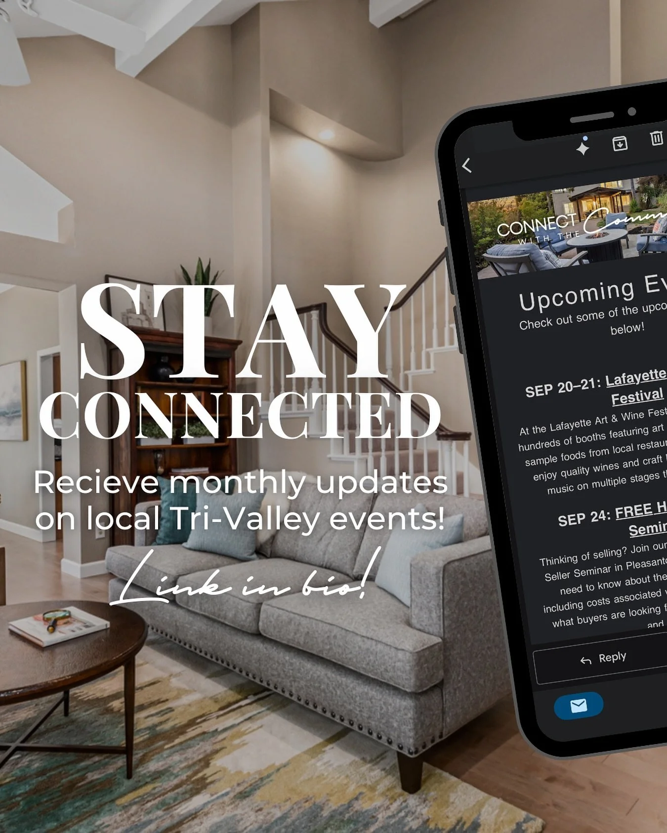 Stay Connected! 🌟 Sign up for our monthly newsletter to be notified about all the most exciting happenings in the Tri-Valley.

We scan the community for the best events&mdash;from farmers markets and pop-up fairs to music events, festivals, and conv