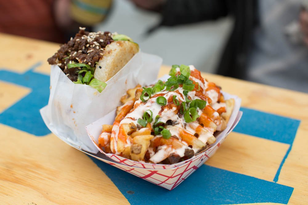 Korean food, beef bulgogi and fries at San Francisco street food festival in San Francisco, california