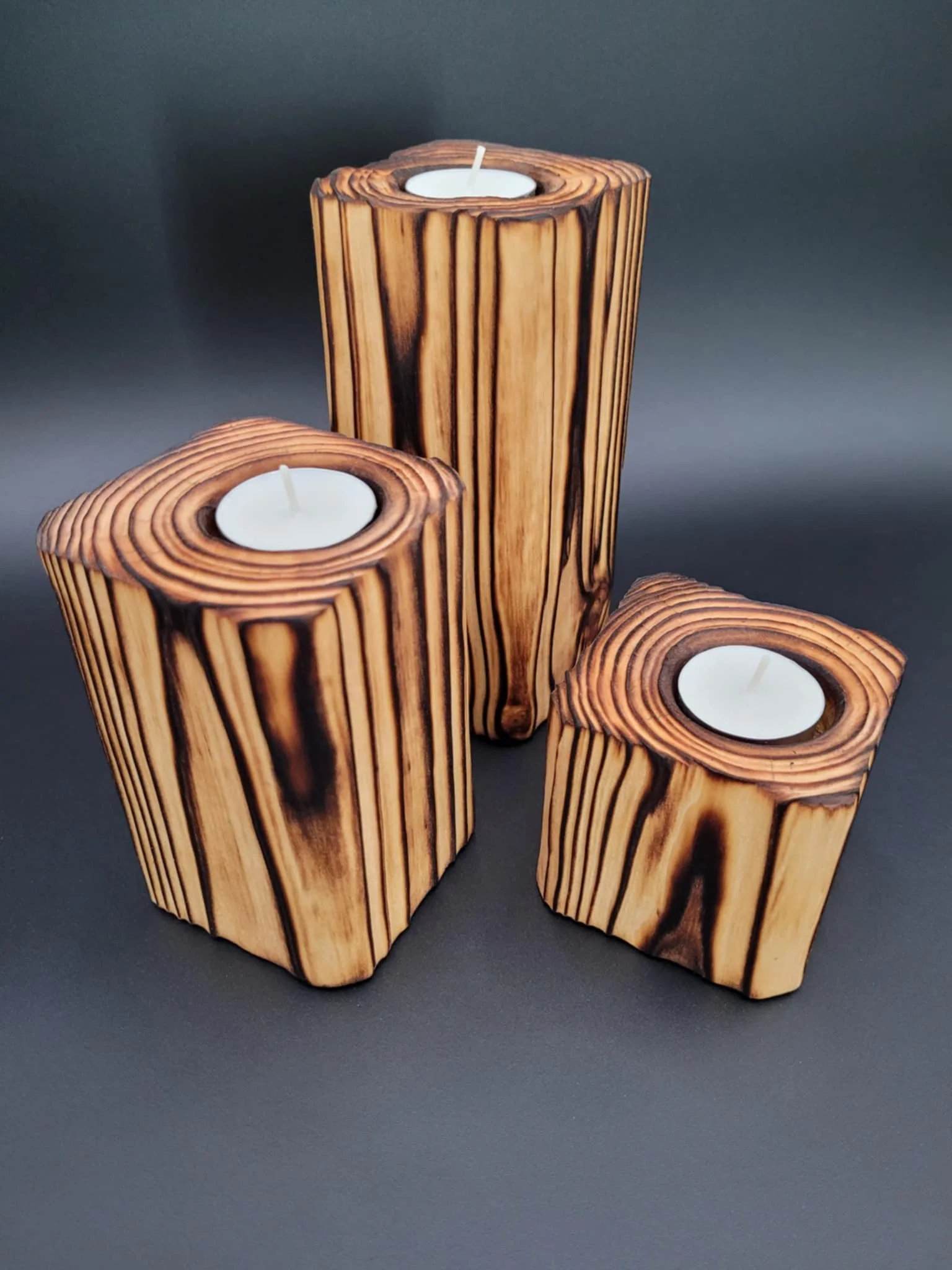 Shou Sugi Ban Wood Tealight Candle Holders