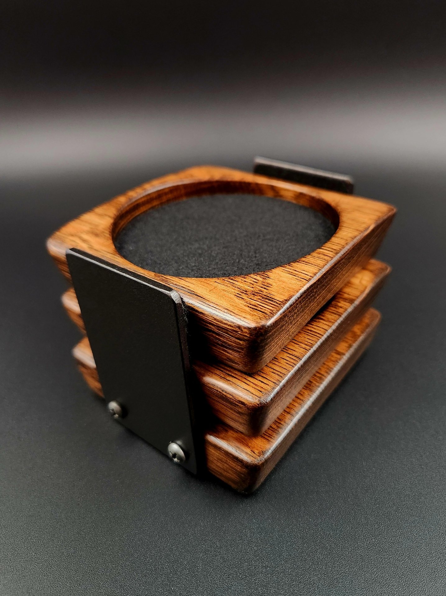 Bourbon Barrel Coaster Set with Holder | Handmade Whiskey Barrel Coasters