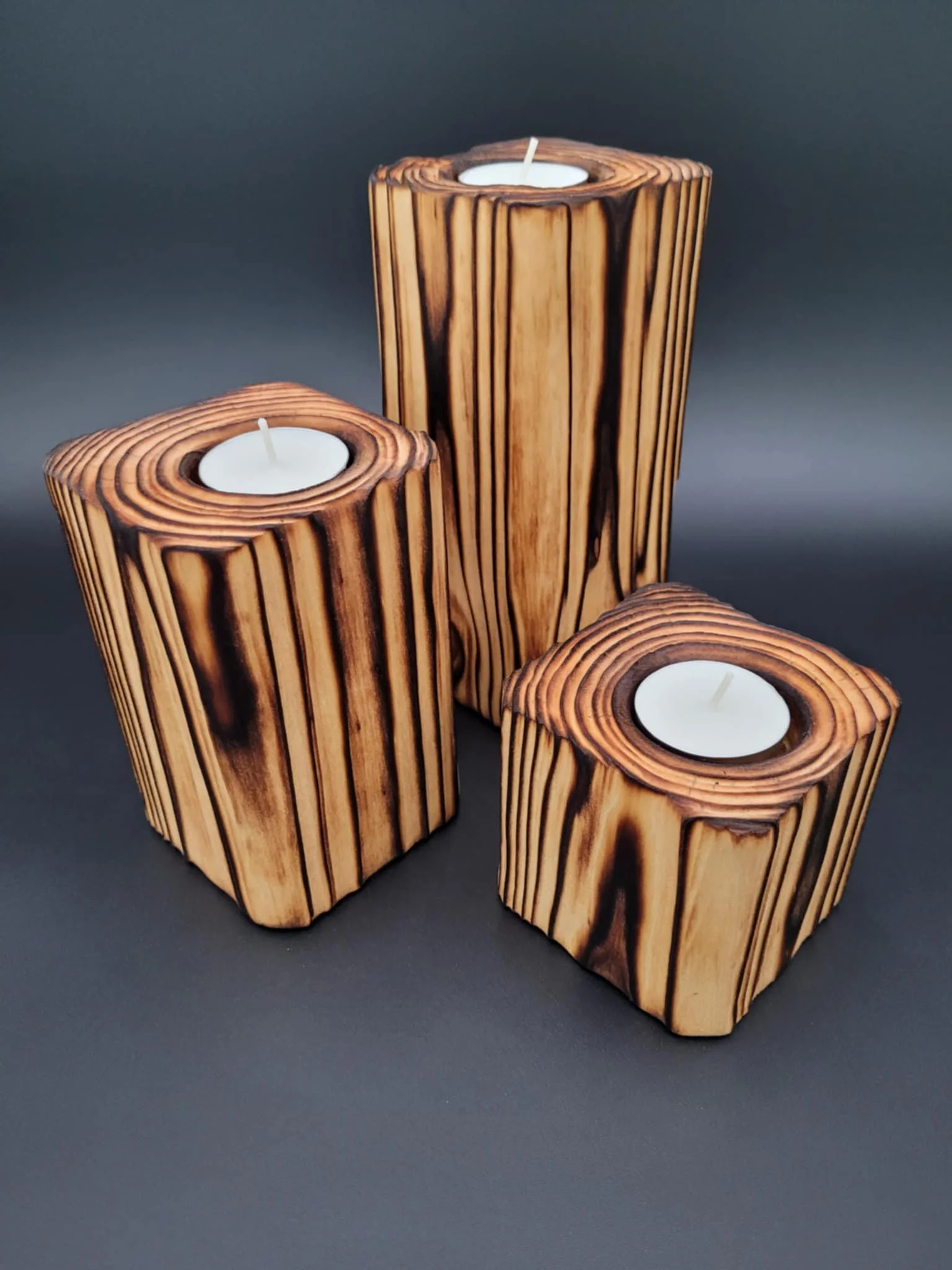 Shou Sugi Ban Wood Tealight Candle Holders