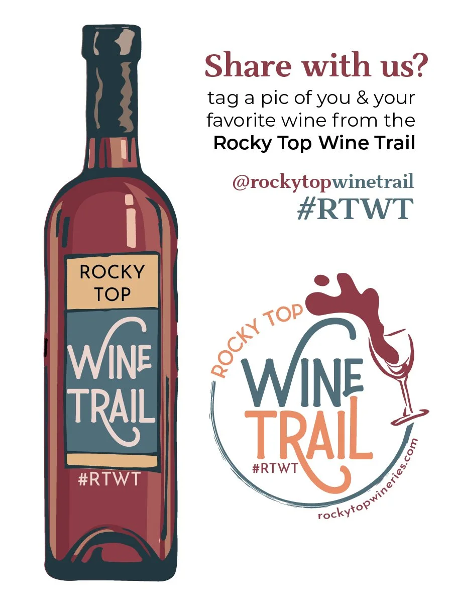 Sticker marketing design for the Rocky Top Wine Trail official rebrand launch
