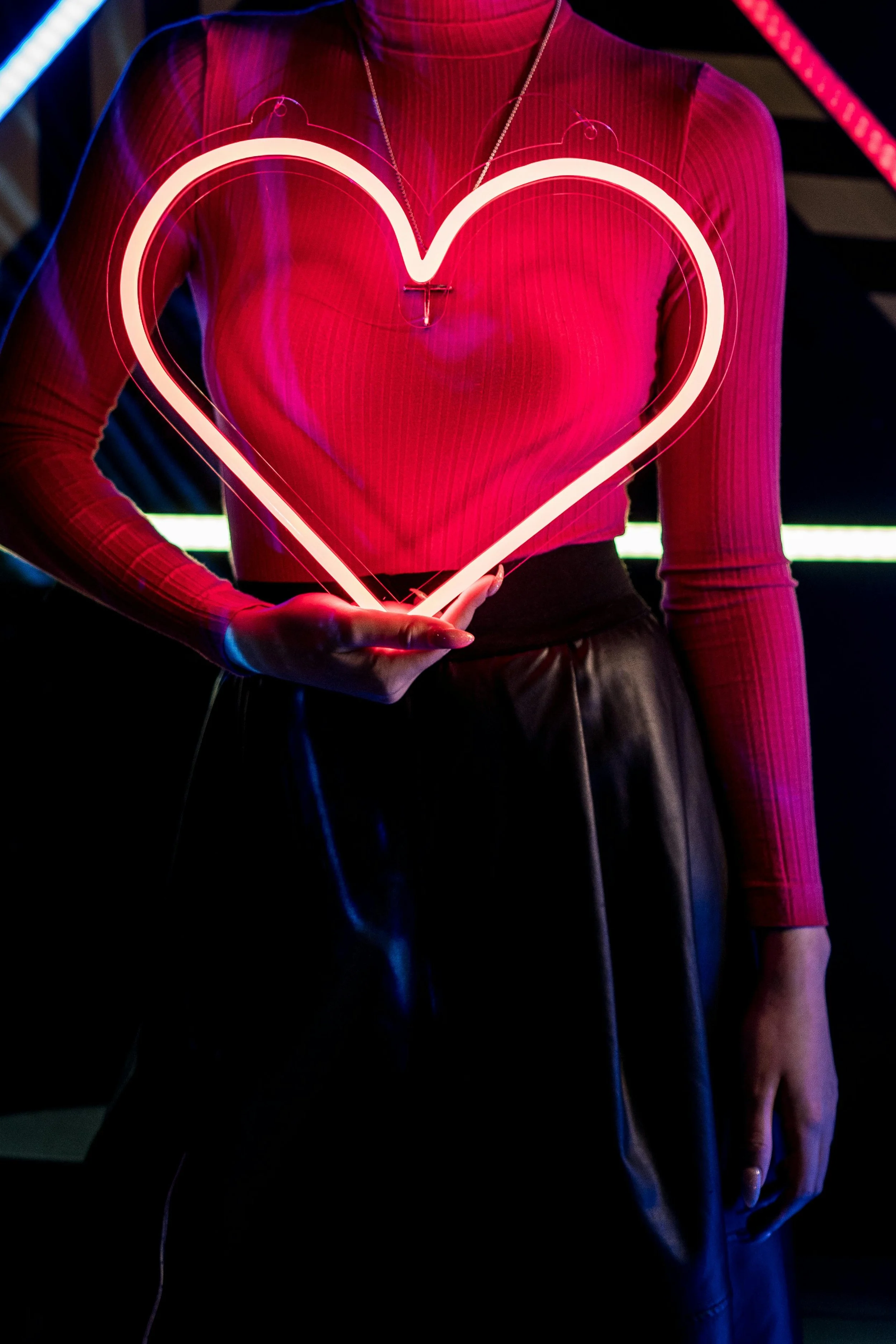 Red LED Heart Held by Person