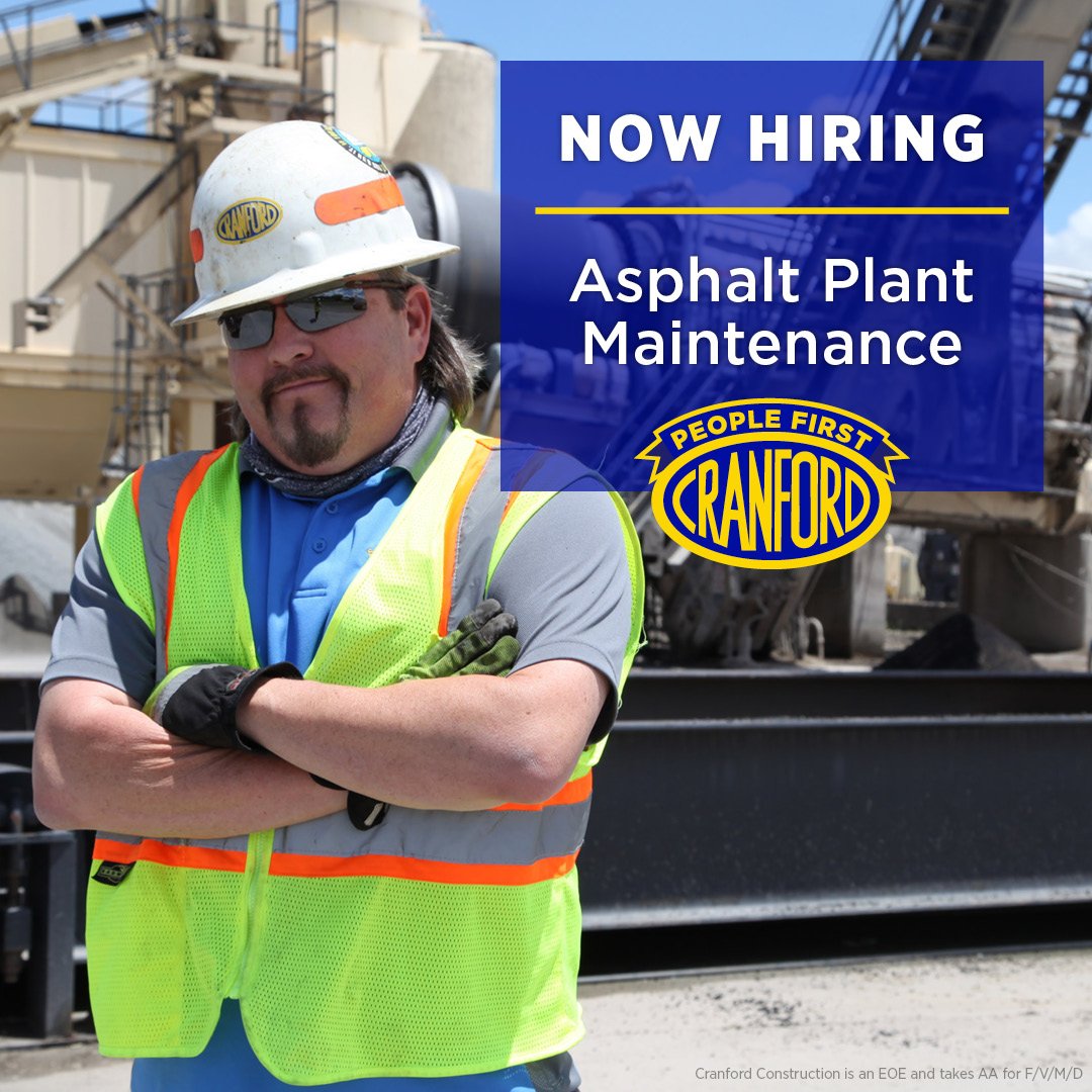 Our North Little Rock location is hiring for our Plant Maintenance position! This position will primarily clean, grease, and maintain the area around the plant. When you work for Cranford Construction you will receive:

💊Health, Vision, Dental, Life
