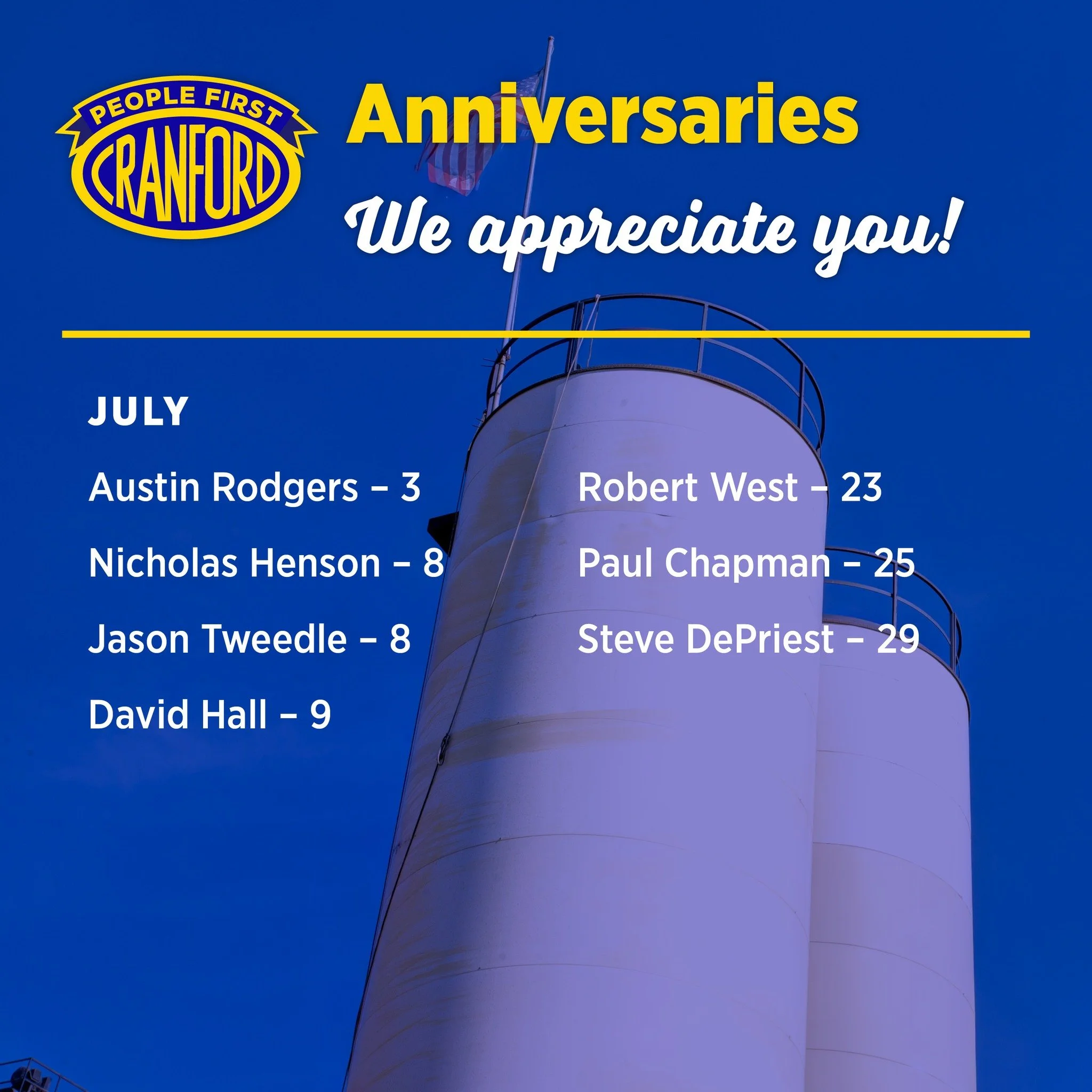 Join us in recognizing the Cranford Construction employees celebrating work anniversaries in July. Your hard work, dedication, and commitment to quality help keep our projects moving and our communities connected. Thank you for everything you do!