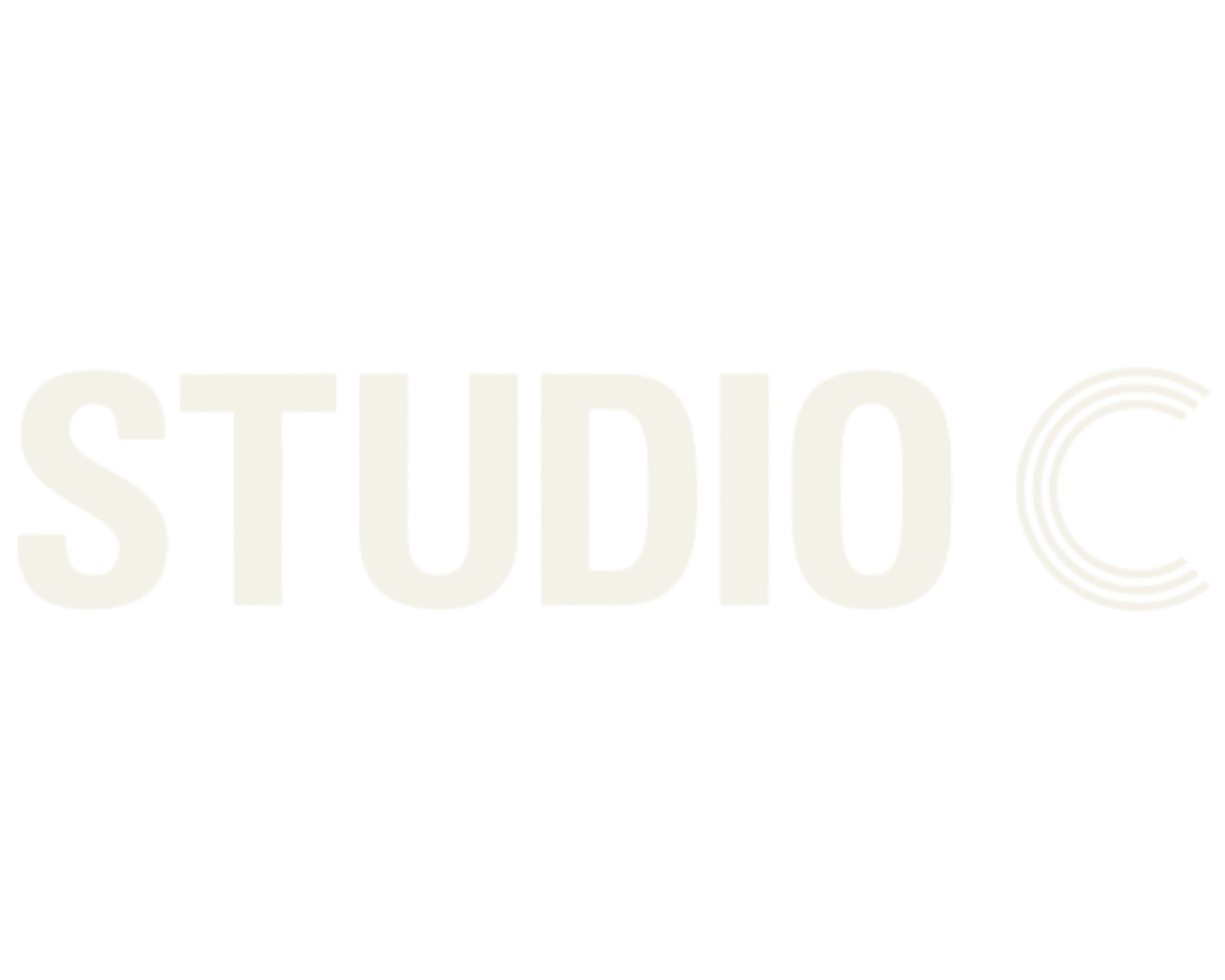 Logo for Studio C with stylized text and a curved line design.