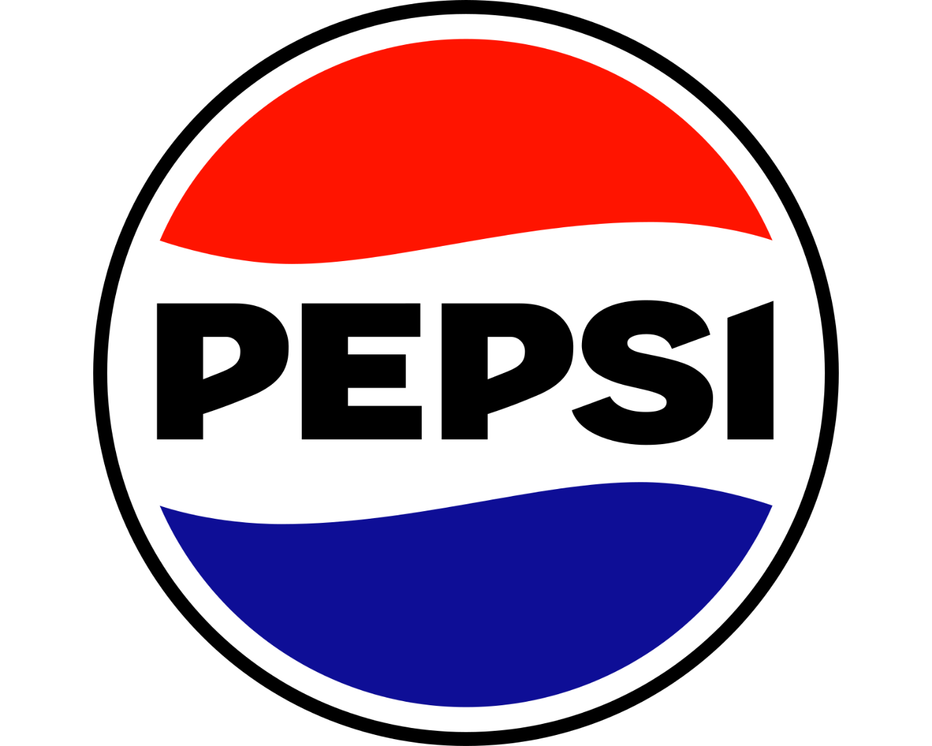 Pepsi logo with red, white, blue circle and black background.