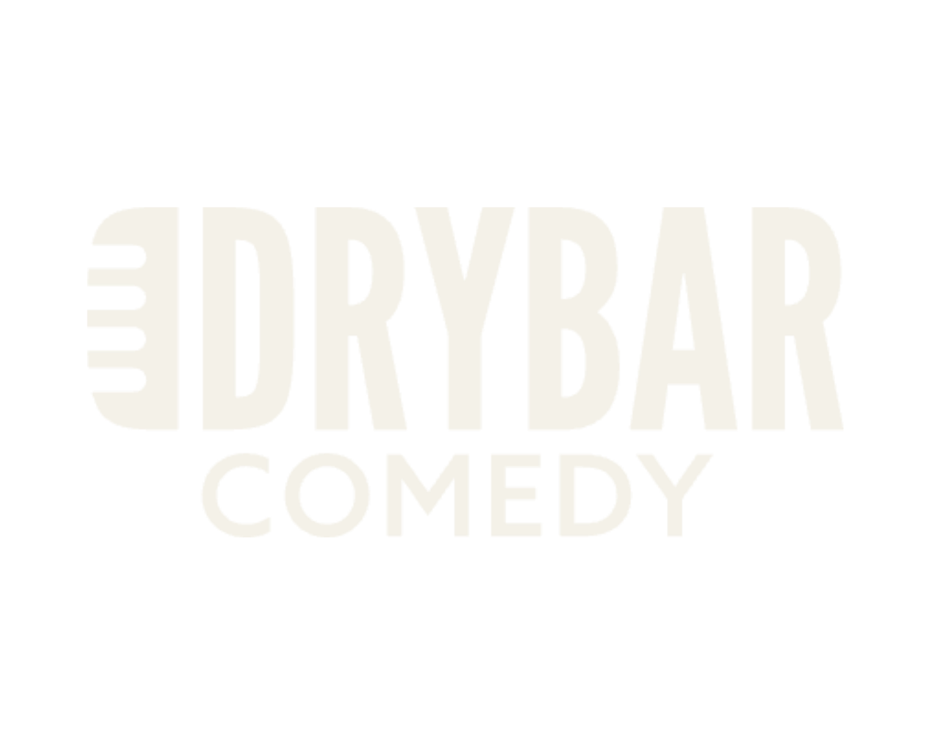 Logo for Drybar Comedy with a stylized half-microphone icon and the text "DRYBAR COMEDY" in black and white.