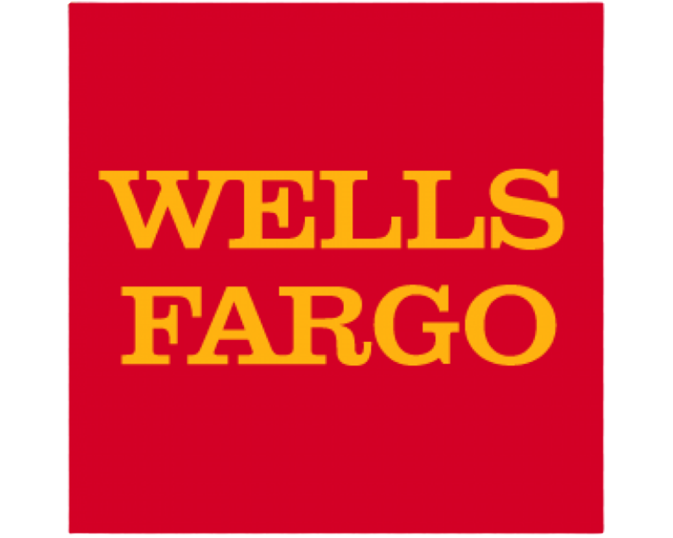 Wells Fargo logo with red background and gold-yellow text.