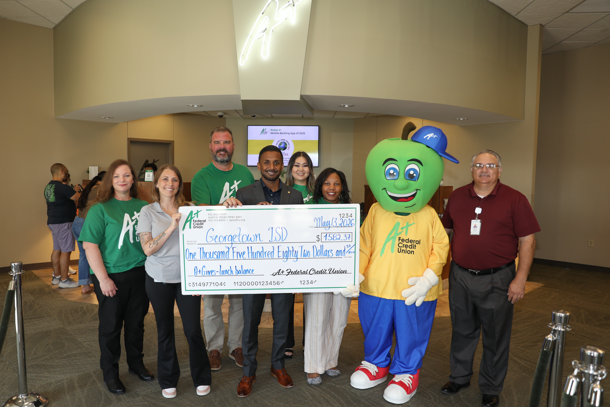A+FCU Makes Donation to Pay Off Student Meal Balances in Georgetown ISD