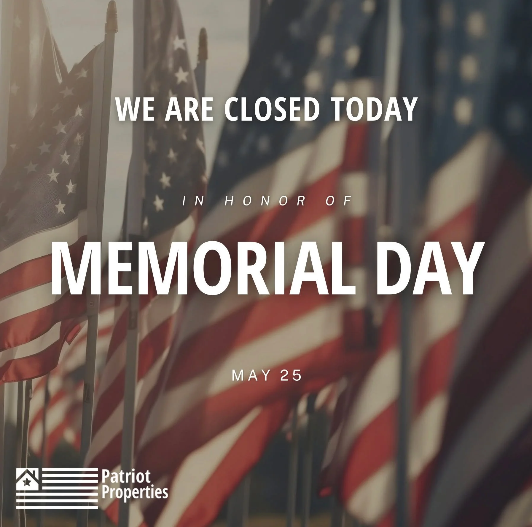 Our office is closed today in honor of Memorial Day and will reopen on Tuesday, May 26. 🇺🇸

Wishing everyone a relaxing and enjoyable weekend spent with loved ones.