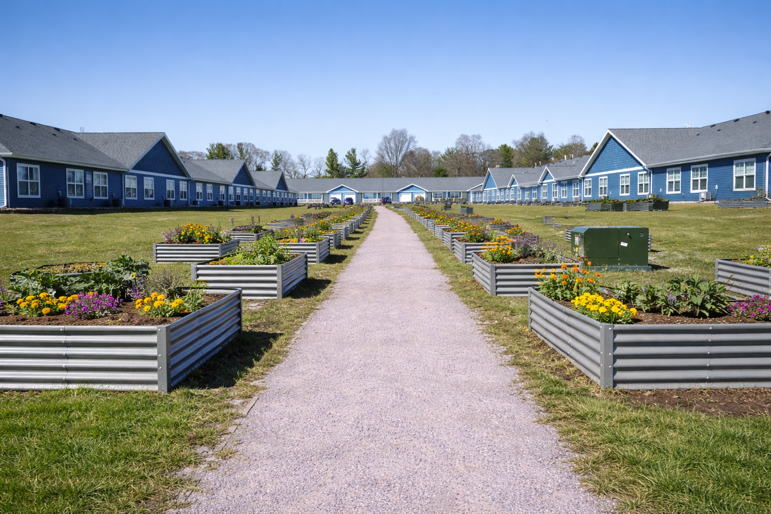 Explore Prairie Hill Village, modern apartment living in Baraboo, Wisconsin offering shared gardens, onsite dog park, pickleball court and basketball court.
