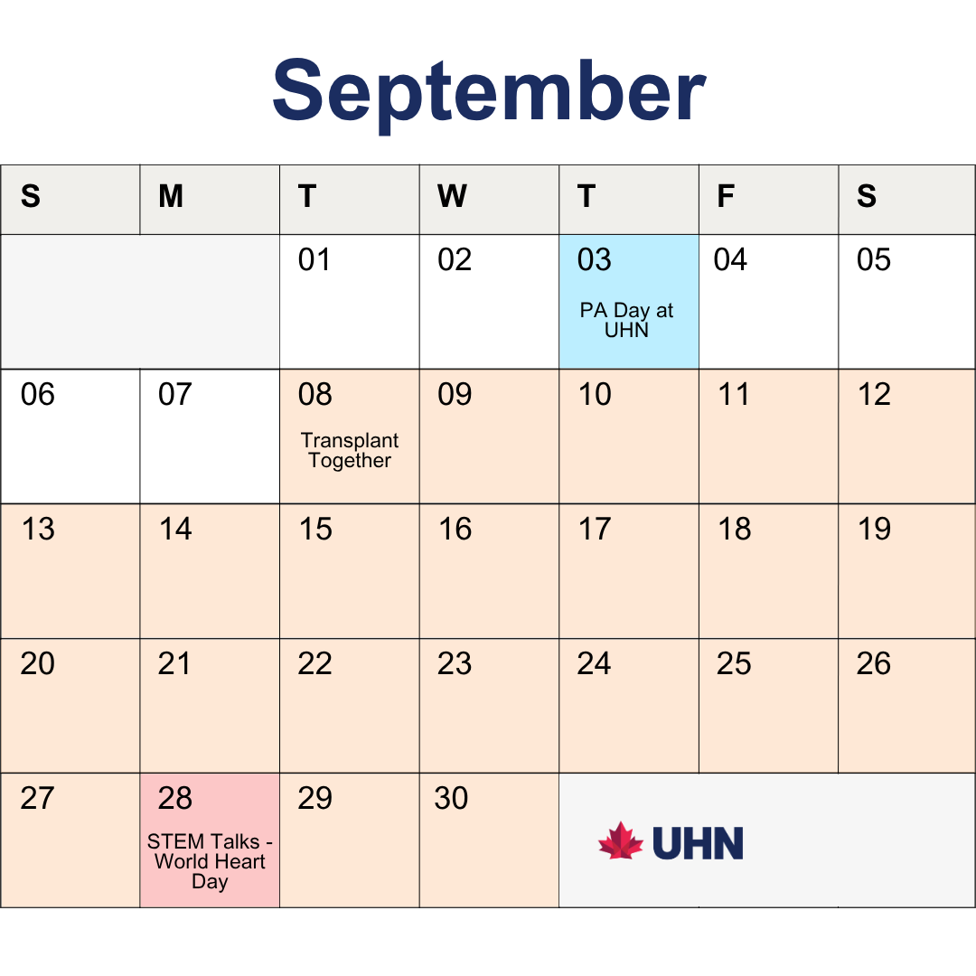 Image of calendar for this month - dates with events during the month are highlighted with another colour.