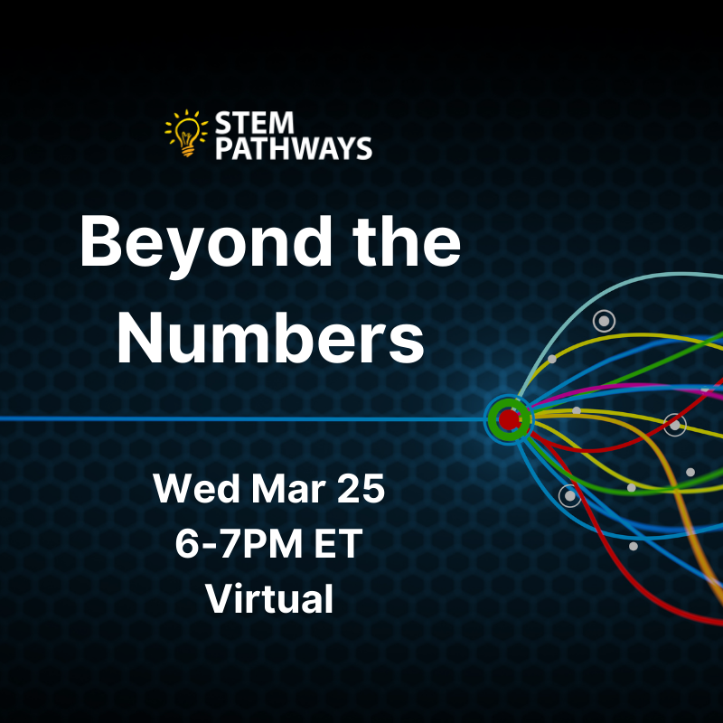 Event poster – Beyond the Lab – Wed Mar 25, 6-7pm - title in white font on blue background with colourful cords around.