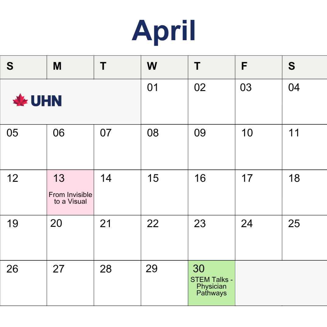 Image of calendar for this month - dates with events during the month are highlighted with another colour.