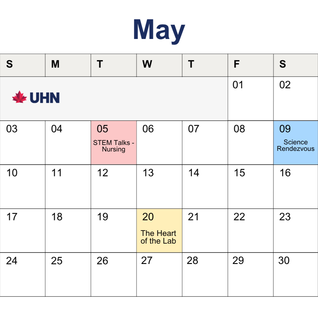 Image of calendar for this month - dates with events during the month are highlighted with another colour.
