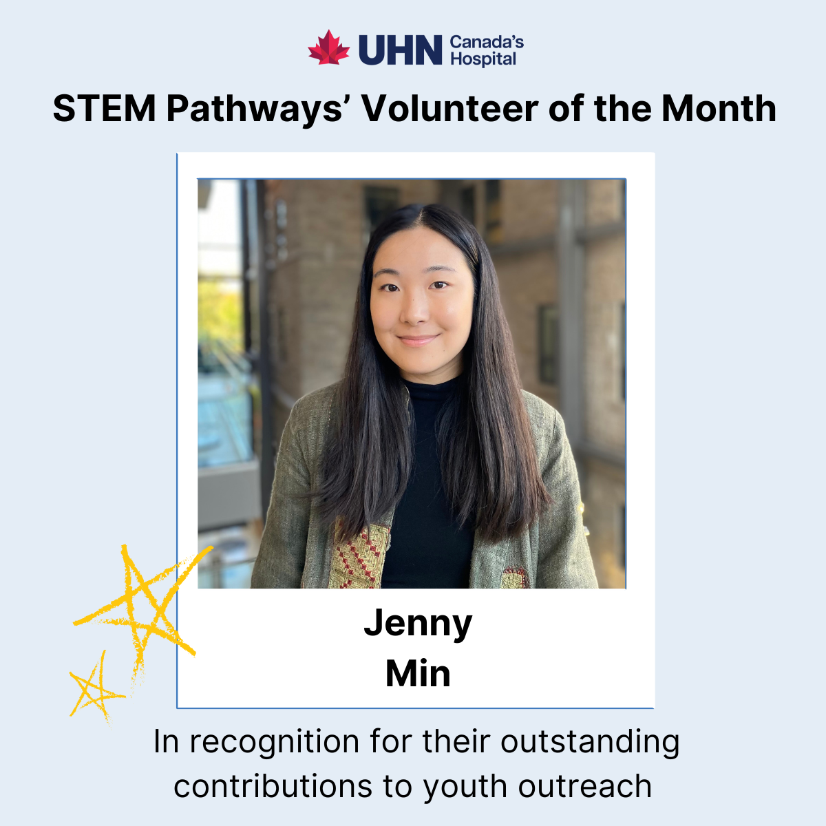 Headshot of Jenny Min in polaroid template