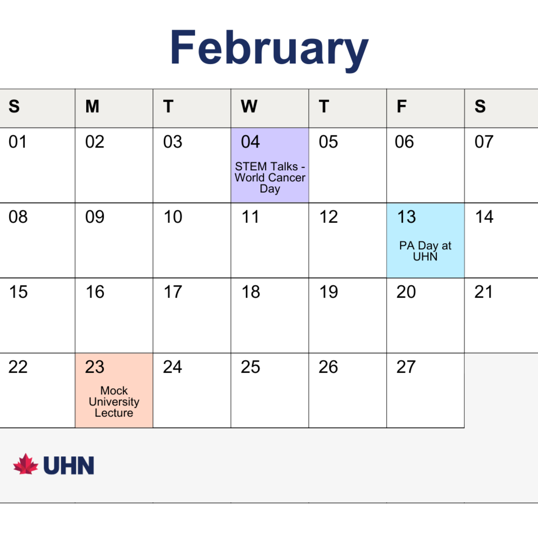 Image of calendar for this month - dates with events during the month are highlighted with another colour.