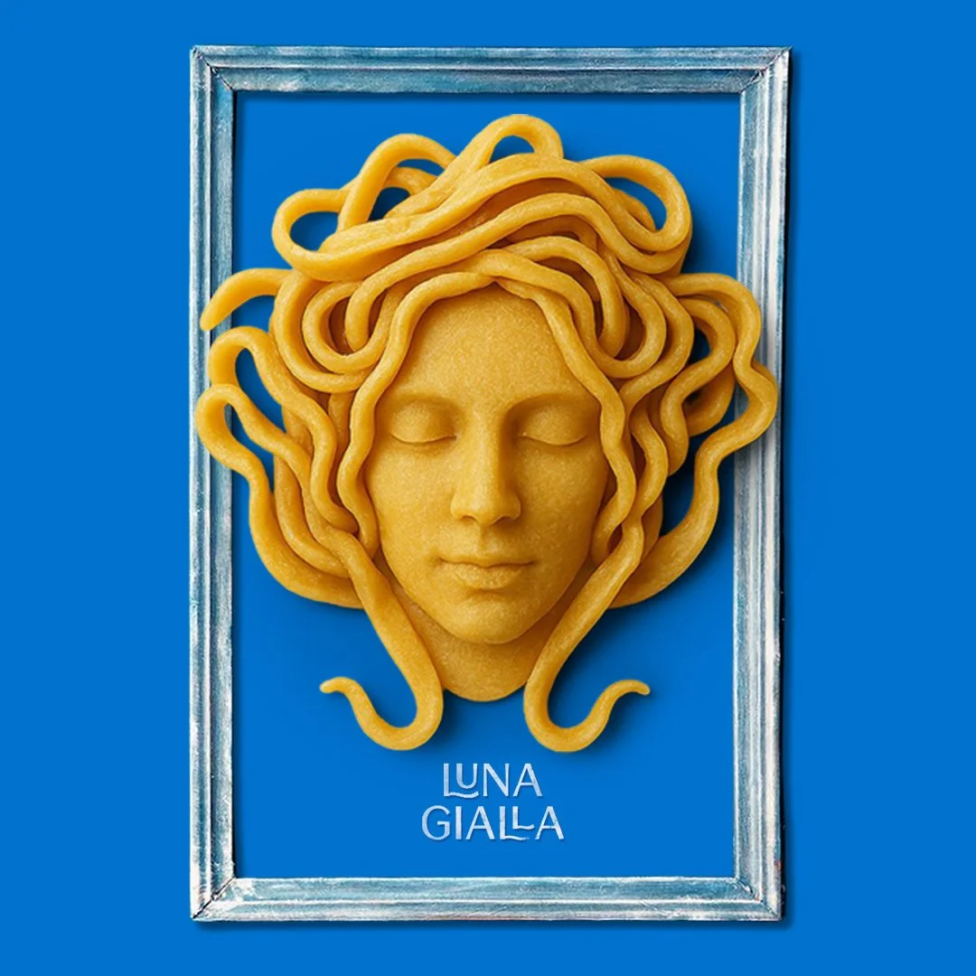 Luna Gialla Logo Design as Fettucine Art