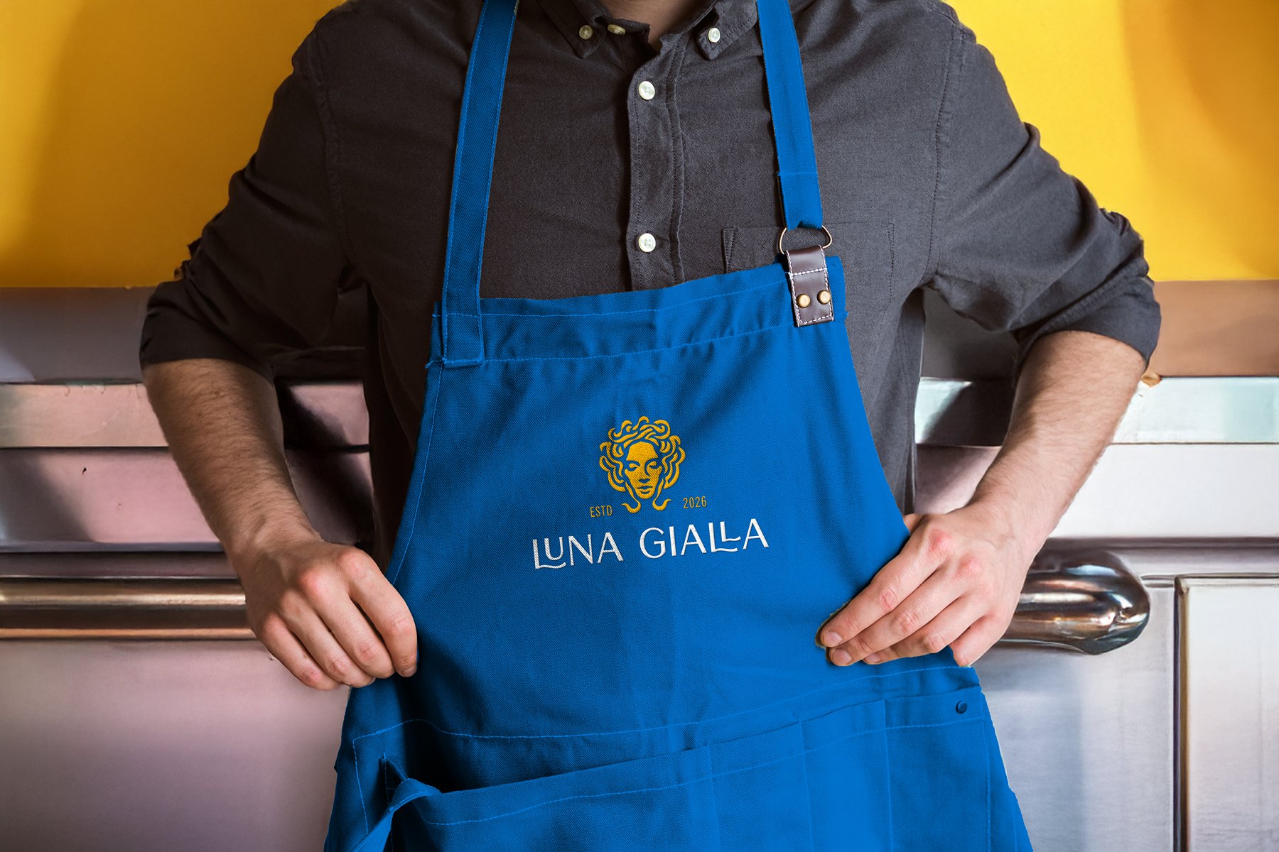 Luna Gialla Embroidered Logo on Apron