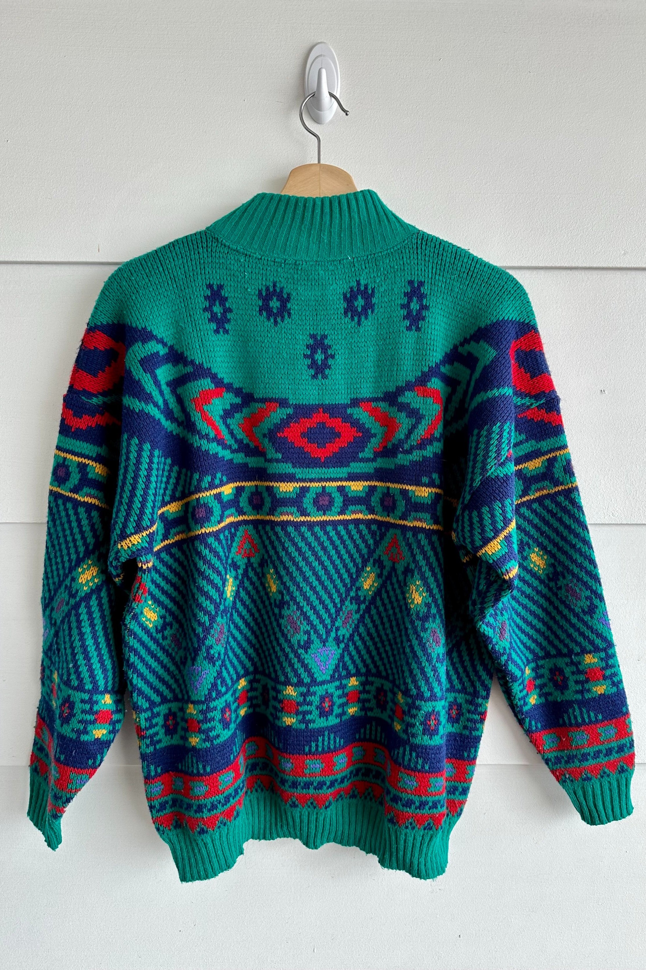 Teal Pattern Explosion Highneck Sweater — Front Porch Chocolate