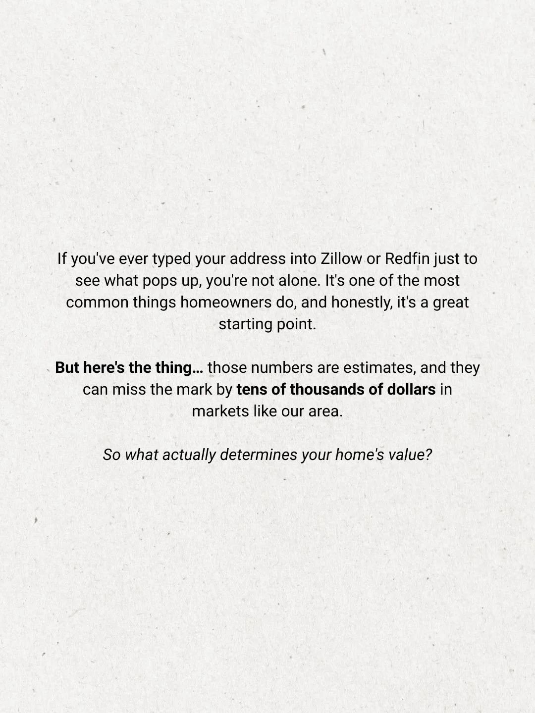 The Number Zillow Won&rsquo;t Tell You ~ Here&rsquo;s what the algorithm gets wrong 🤔

Don&rsquo;t miss out on our monthly newsletter full of good info + more. Sign up to get on the list by visiting the link in our bio.