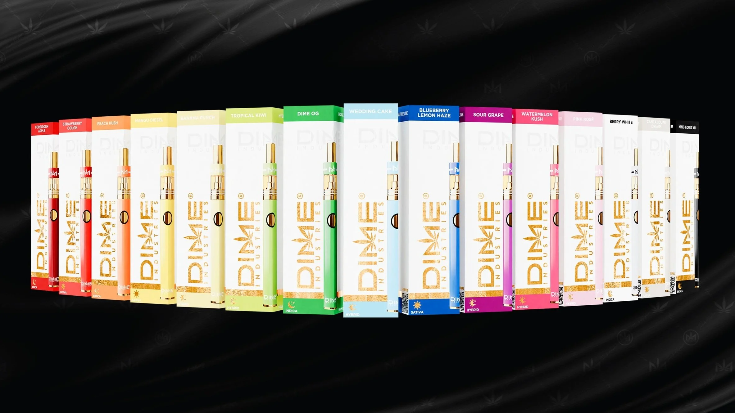 Various Dime Industries vape pen boxes in different flavors