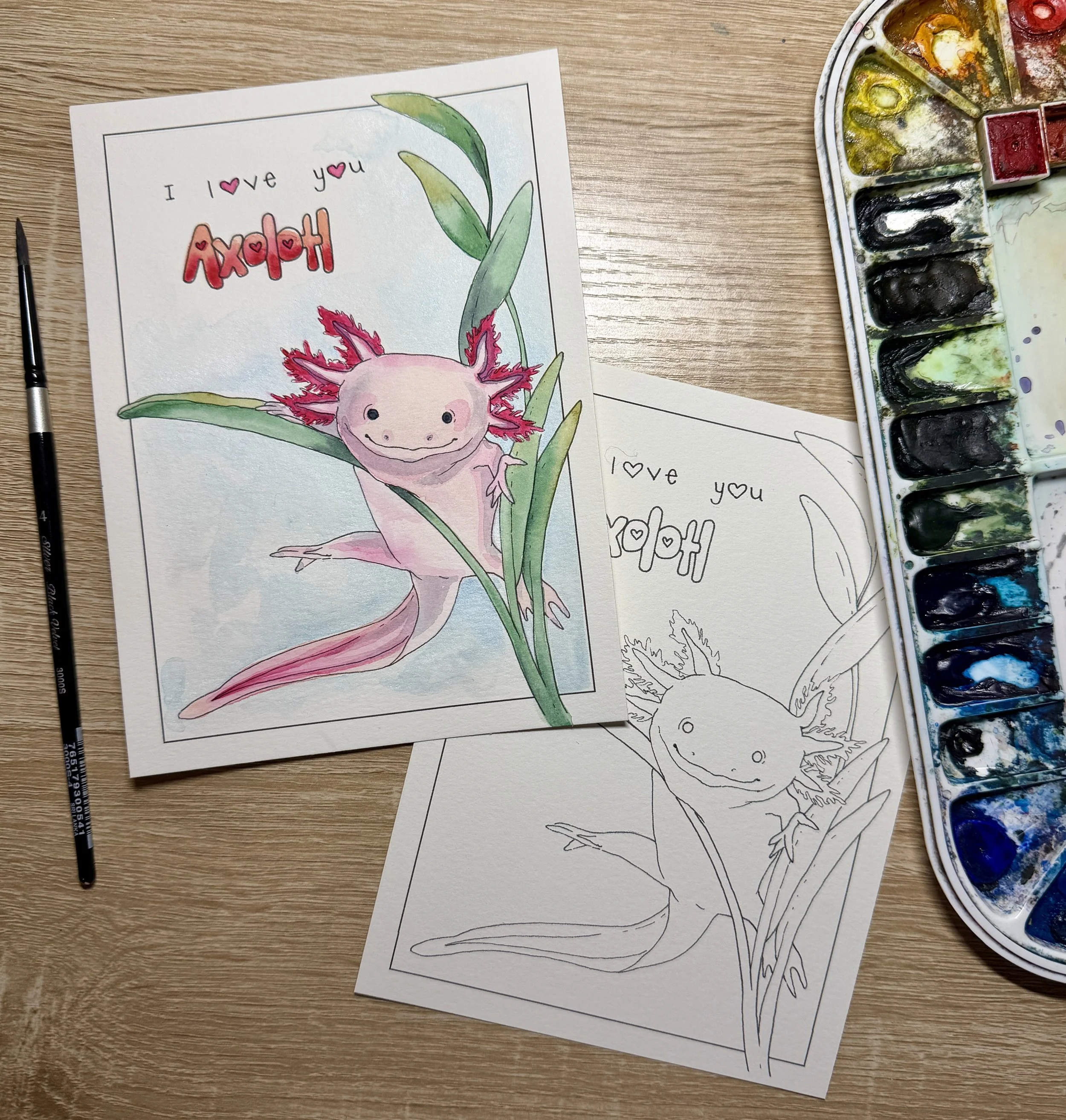 Axolotl Valentine's Day Watercolor Class