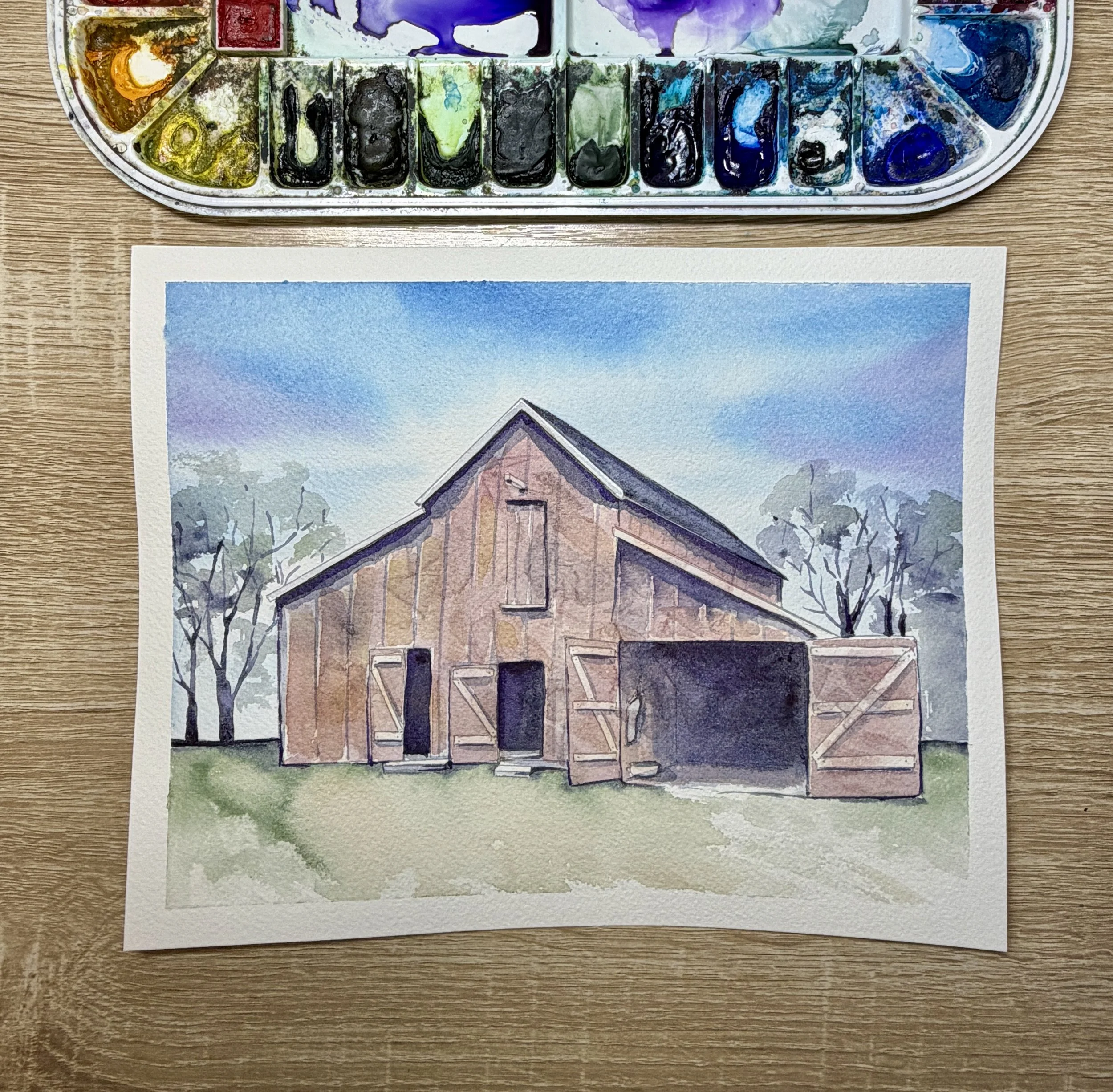 Wooden Barn in Watercolors at Schumacher Farm Park