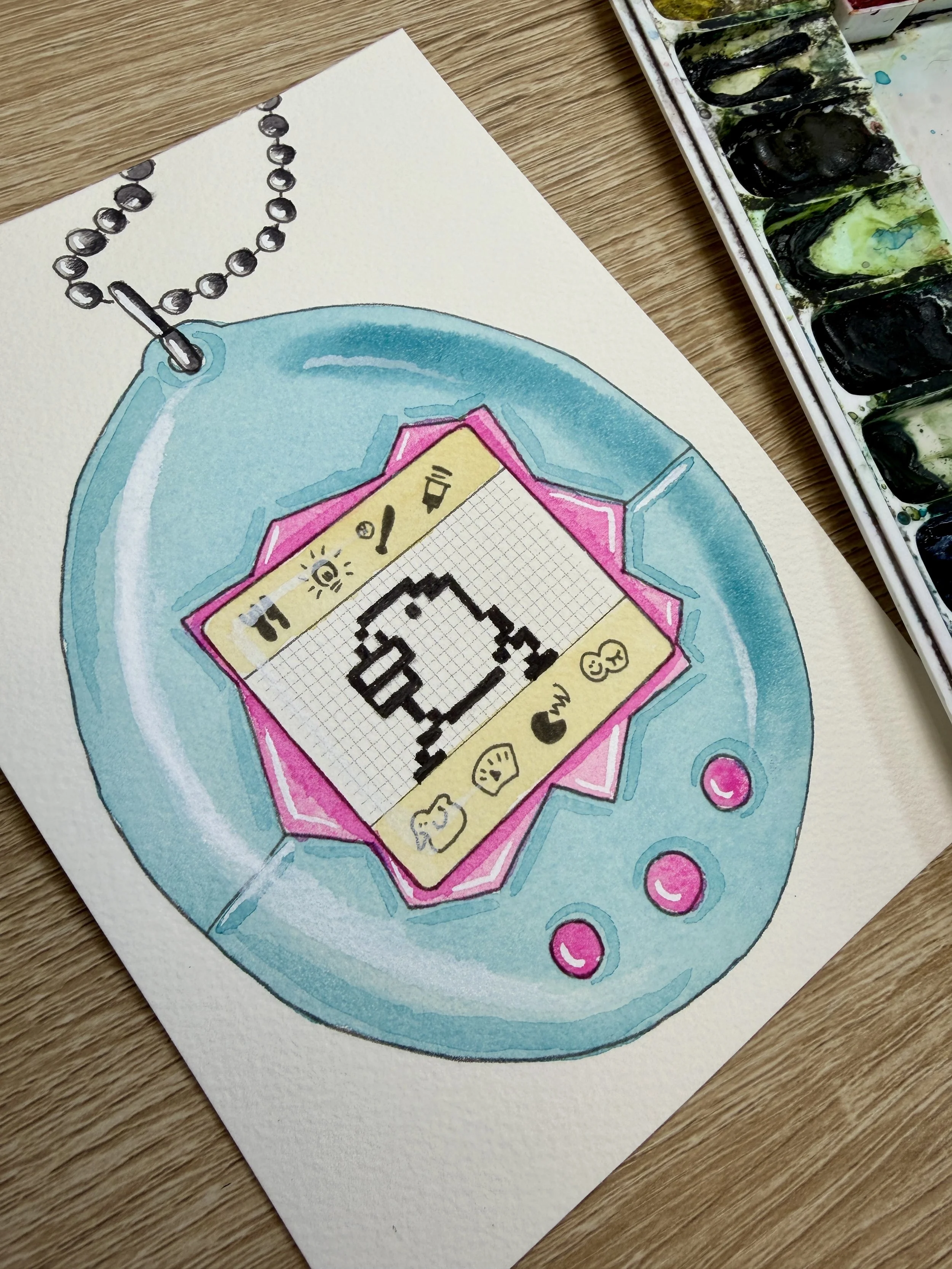 90's Nostalgia Watercolor Class: Tamagotchi