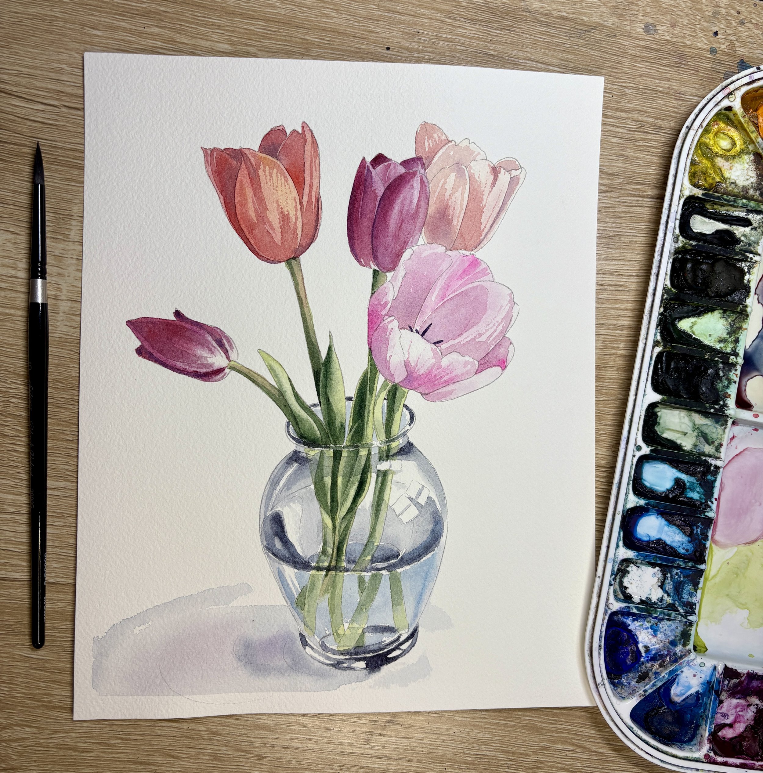 Vase of Tulips in Watercolors