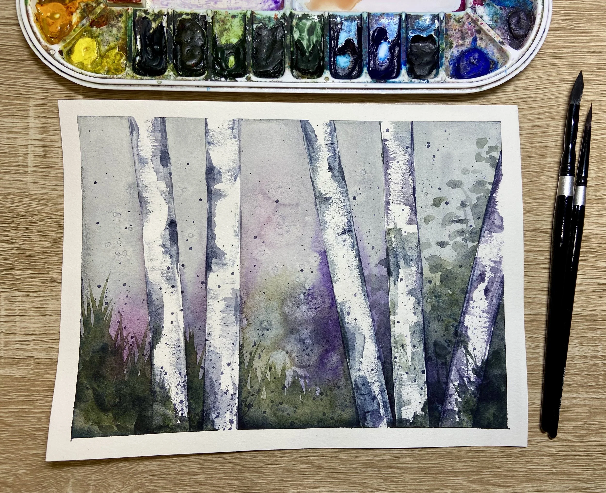 Easy Birch Trees in Watercolors