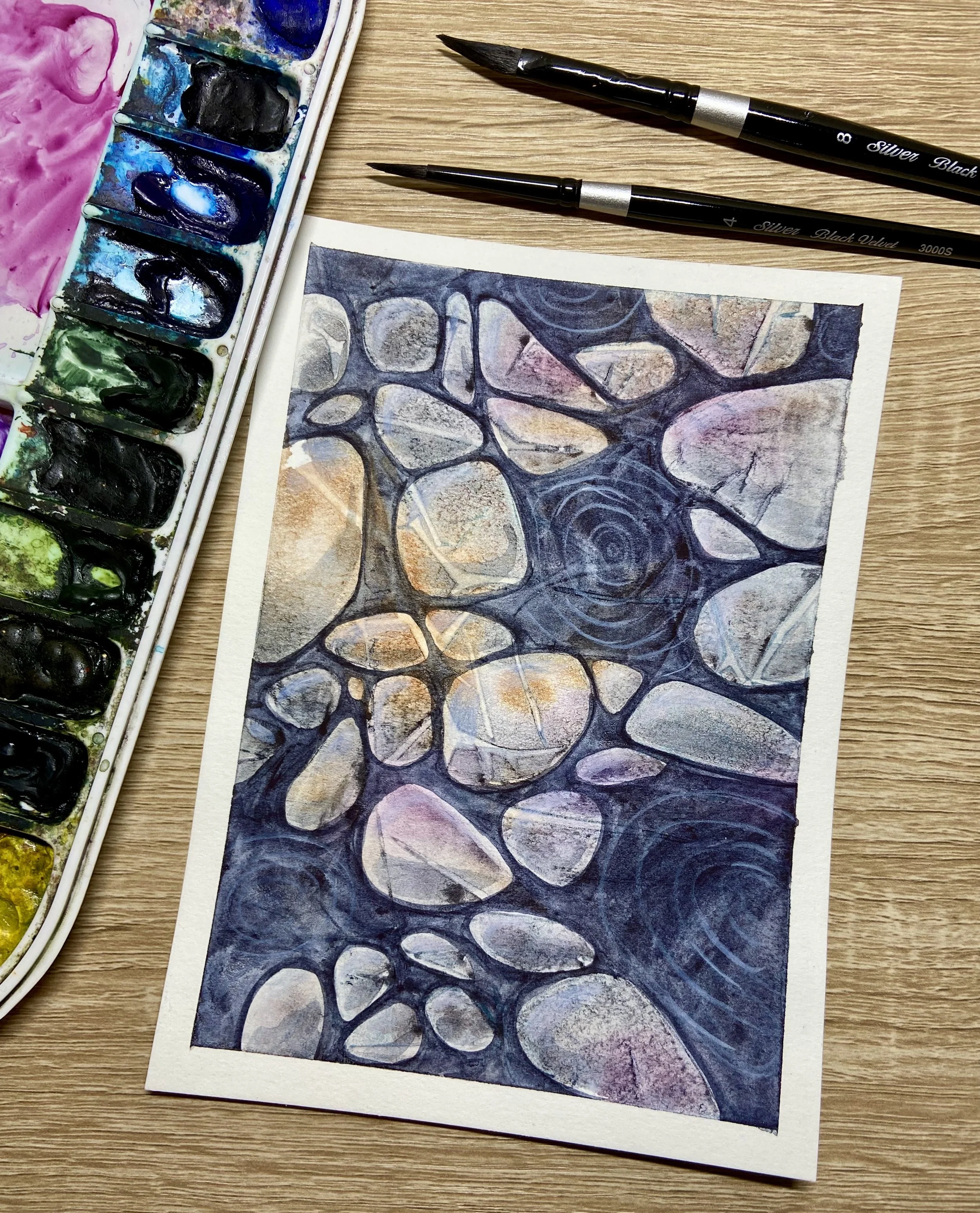 River Rocks in Watercolors