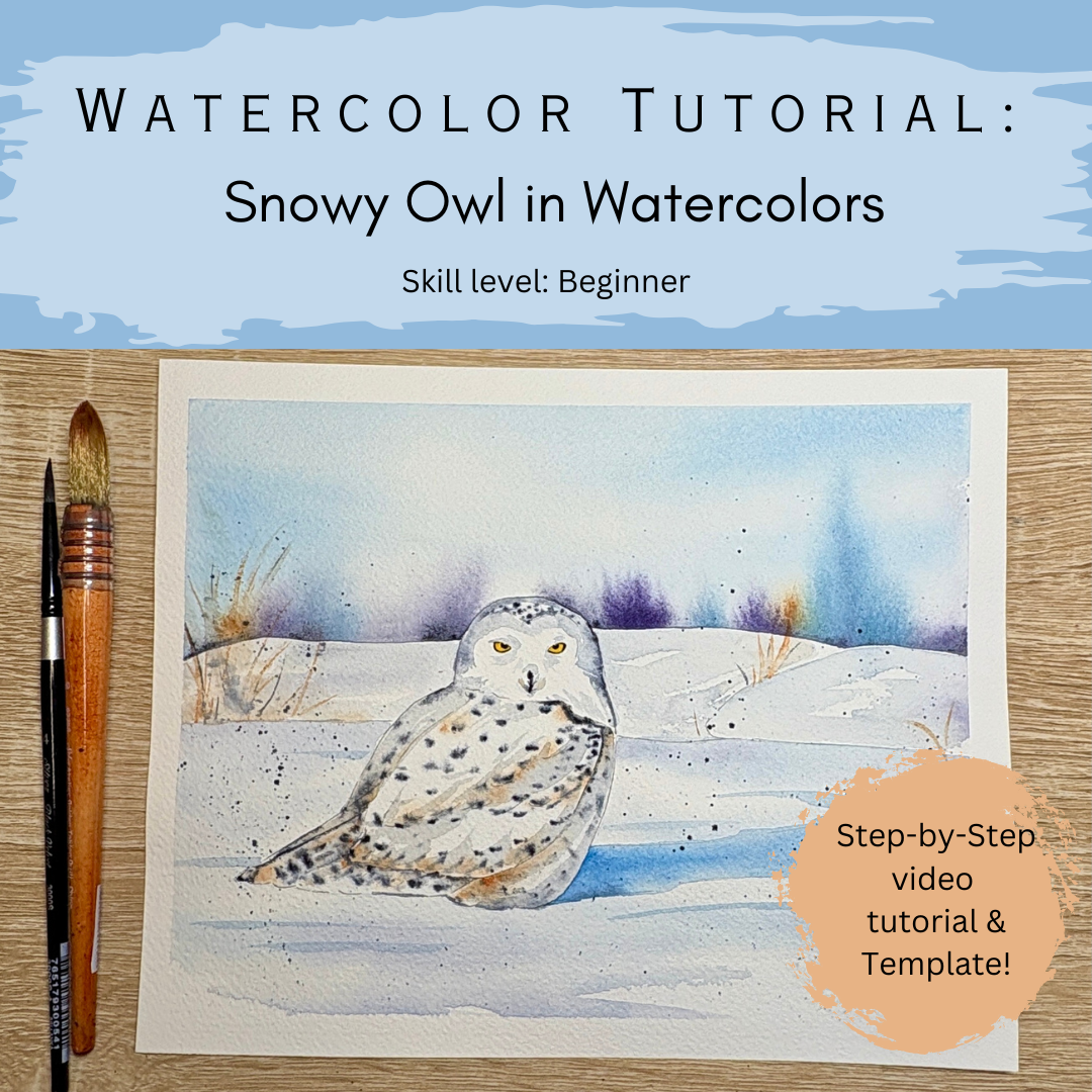 Digital Download: Watercolor Tutorial (Beginner): Snowy Owl
