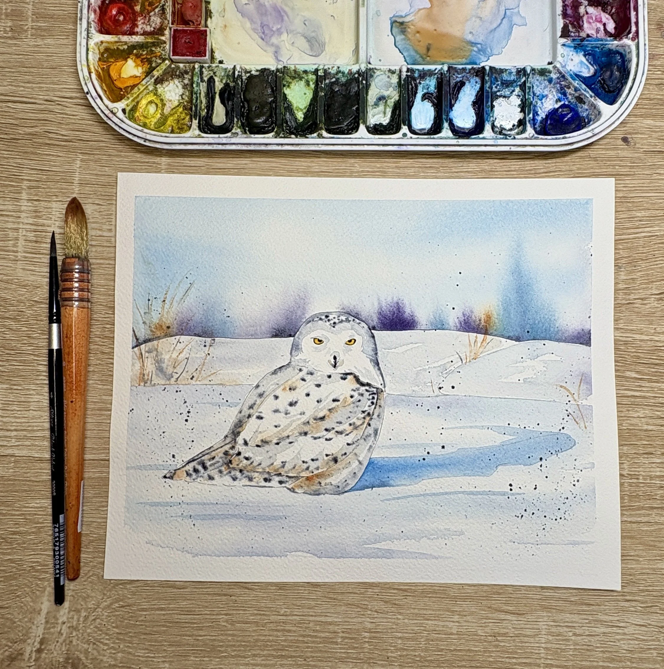Snowy Owl in Watercolors