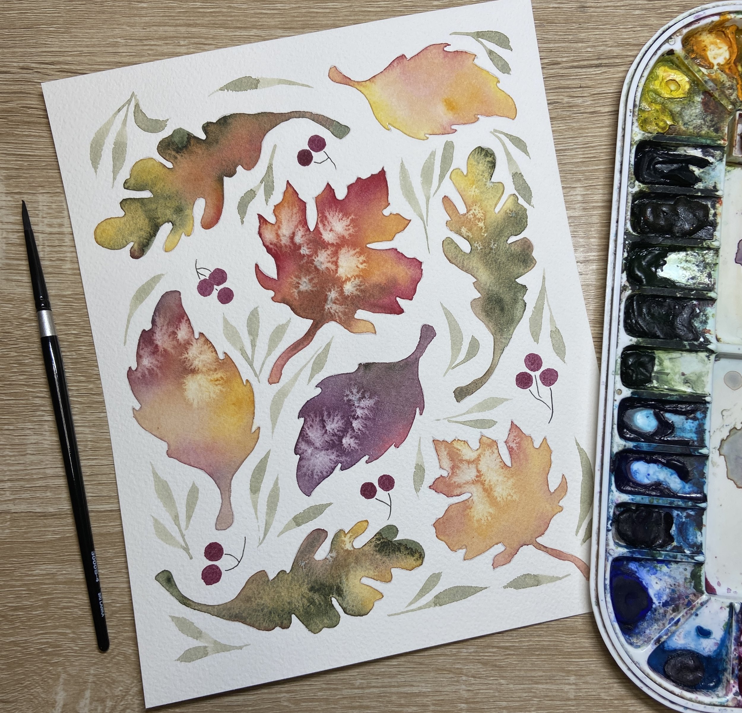 Blustery Leaves in Watercolors