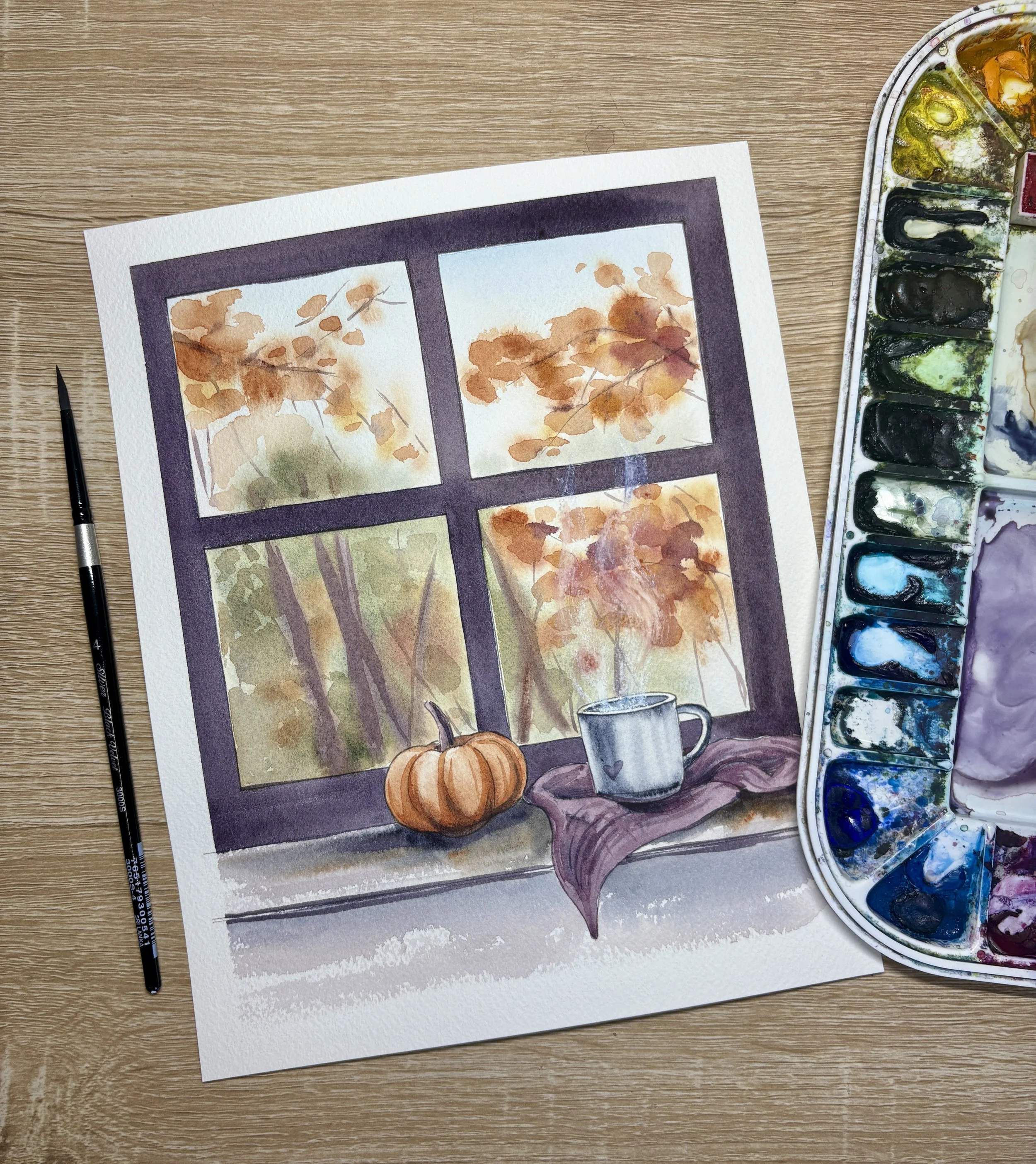 Cozy Fall Scene in Watercolors