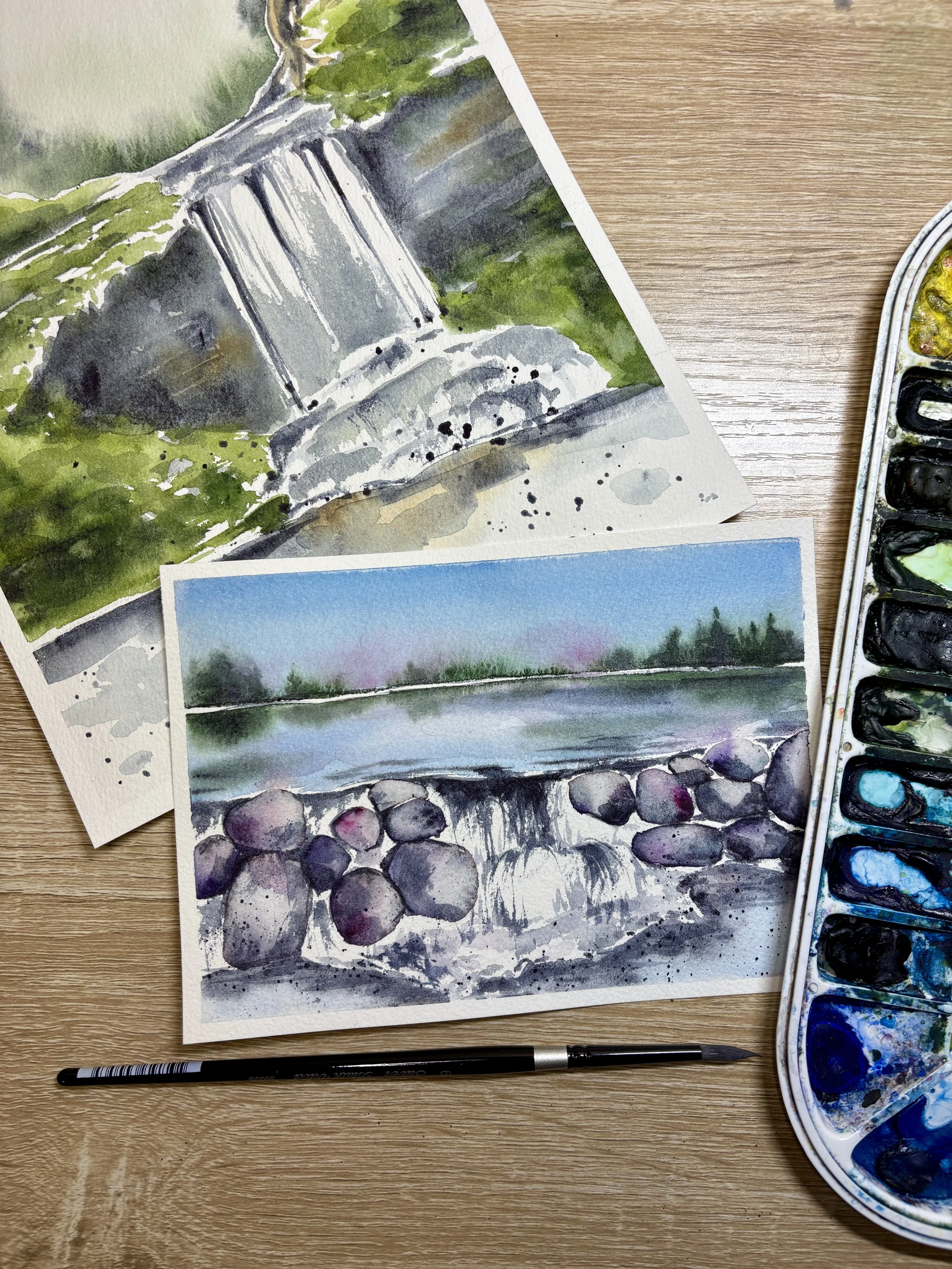 Waterfall Basics in Watercolors Class
