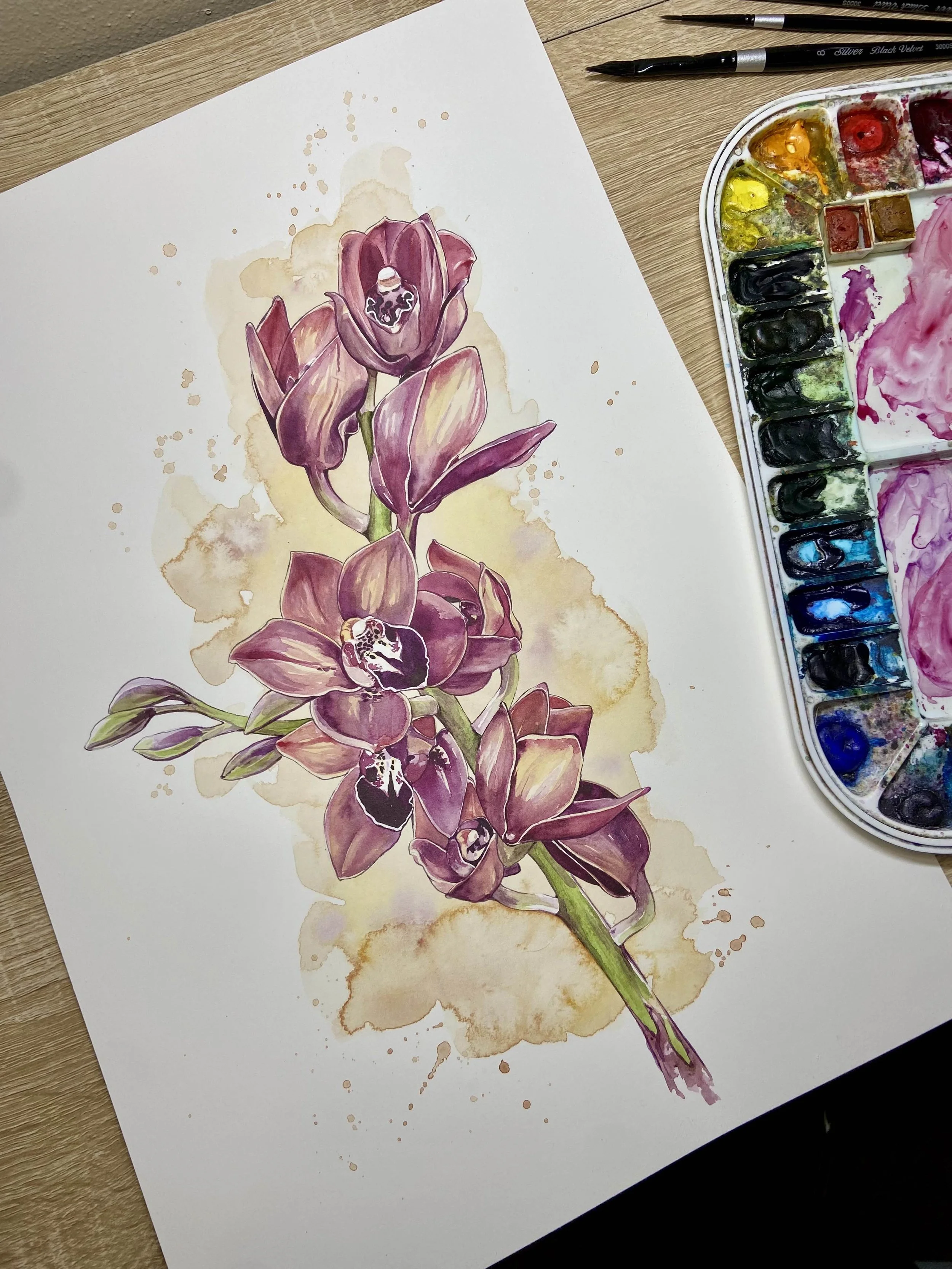 Framed Original: Cymbidium (Boat Orchids)