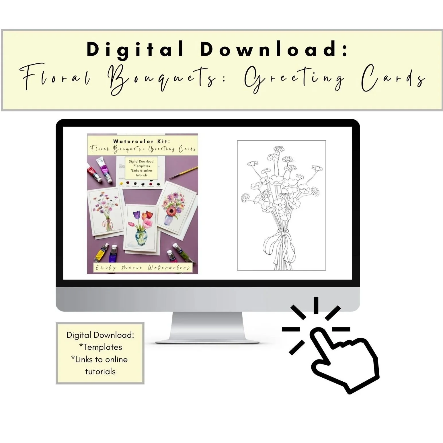 Digital Download: Watercolor Kit: Floral Bouquets: Greeting Cards (Templates and Online Videos Only)