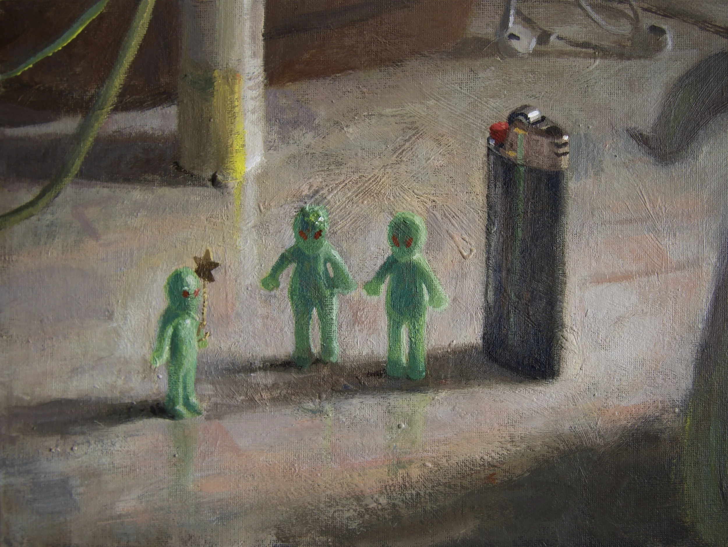 Divine Alien Intervention, 14  x 11, Acrylic on Canvas on Board (2024)