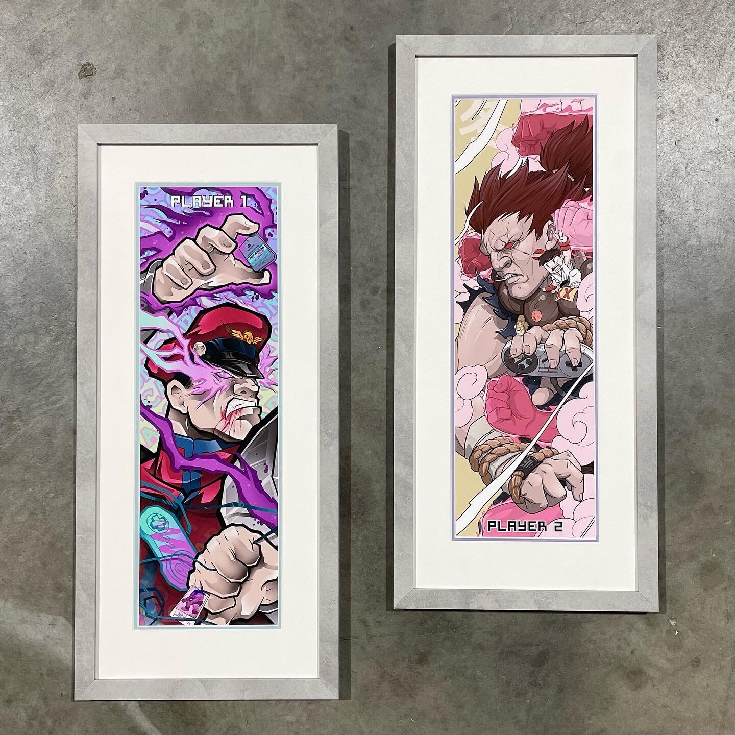 Concrete look frames for these amazing limited edition @limitbreakcustoms vs. @onethousand_deaths prints 🙌

We used different highlight mat colours to suit each individual piece, but kept the rest of the framing the same so they still work well as a