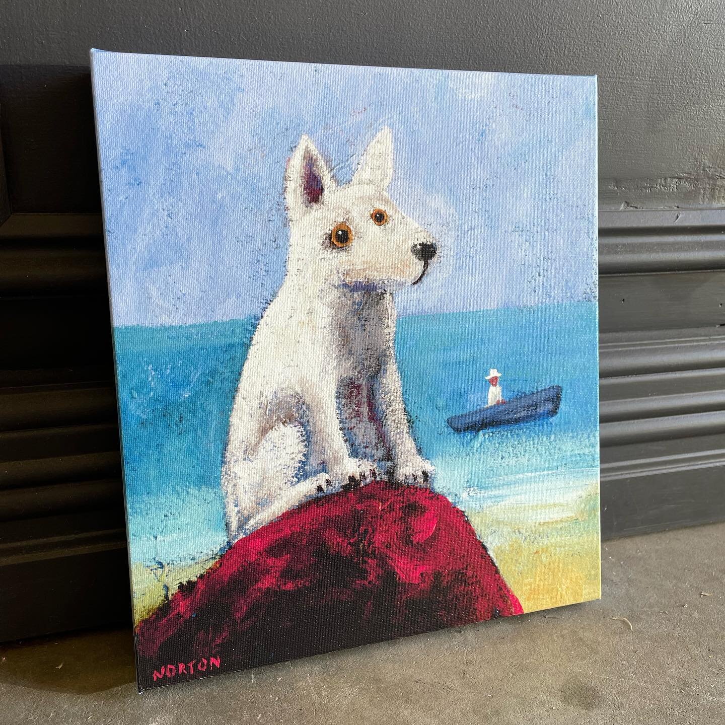Lots of canvases in for framing this week, here&rsquo;s another favourite. &lsquo;Watcher&rsquo; limited edition @helennortonart 🎨🐶 stretched and ready to hang!
.
.
.
#smallbusinessperth #thebalcattabuzz #picturesplusperth #perthcreatives #perthsma