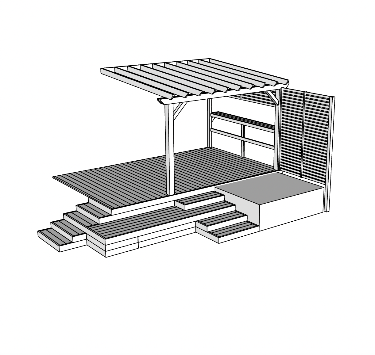 3D rendering, pergola, deck