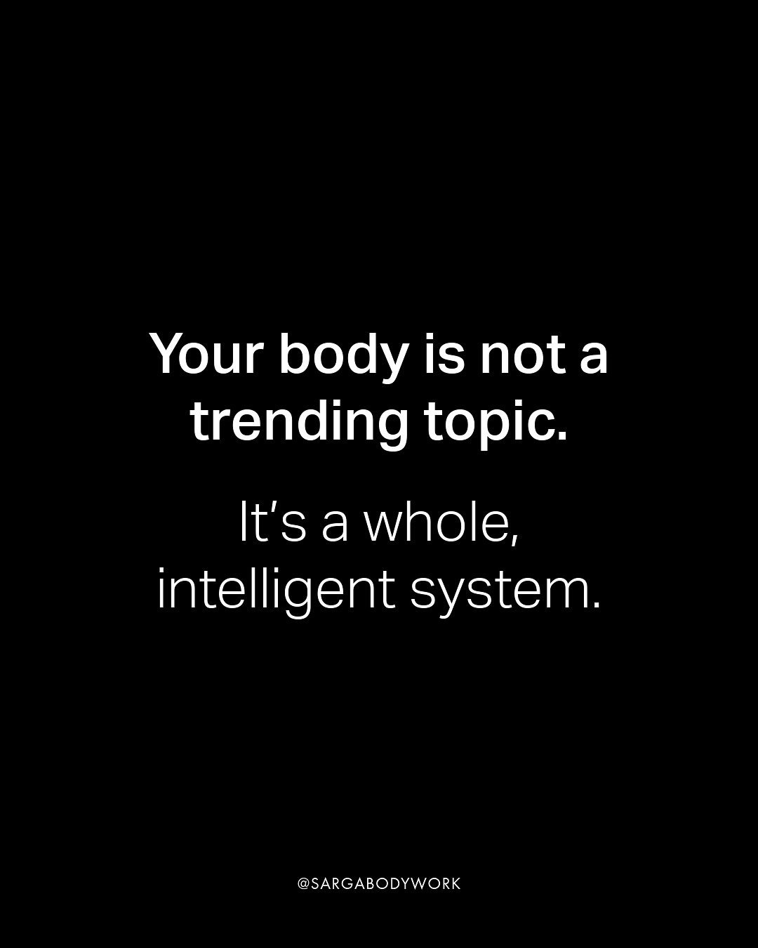 Your body is not a trending topic! 📈
It&rsquo;s a complex, highly-intelligent, interconnected system. 🫀

Healing rarely happens in isolated parts.

Fascia is important.
So is your breath.
So is your psoas, your vagus nerve, your spine, your gut, yo