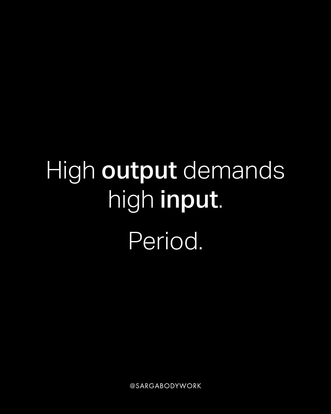 If you&rsquo;re constantly giving, doing, stressing, creating, pushing, meeting deadlines&hellip; this one&rsquo;s for you.

✨ High output demands high input. ✨

Not eventually.
Not when you think you&rsquo;ve earned it.
Not as a reward for completin