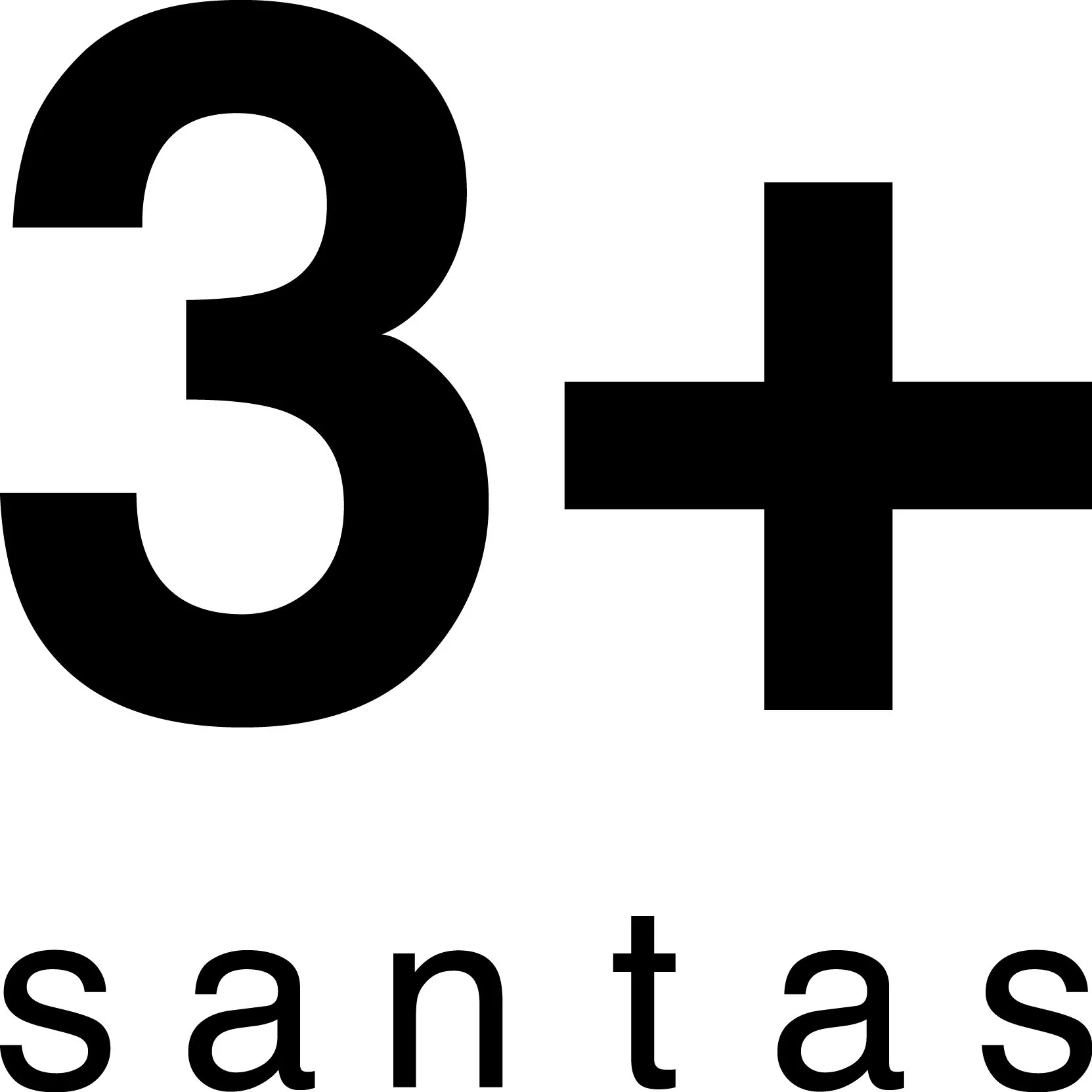 santasのロゴ。黒文字で「3+」と書かれており、その下に小さな黒文字でsantasと書かれている。