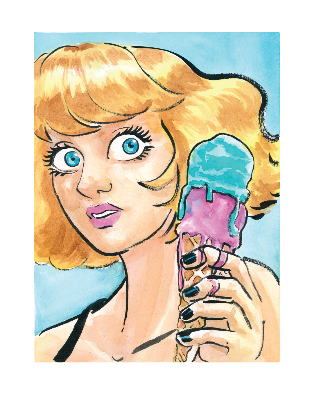 "Ice Cream" Watercolor & Ink on paper, 8x10, 2019-2025