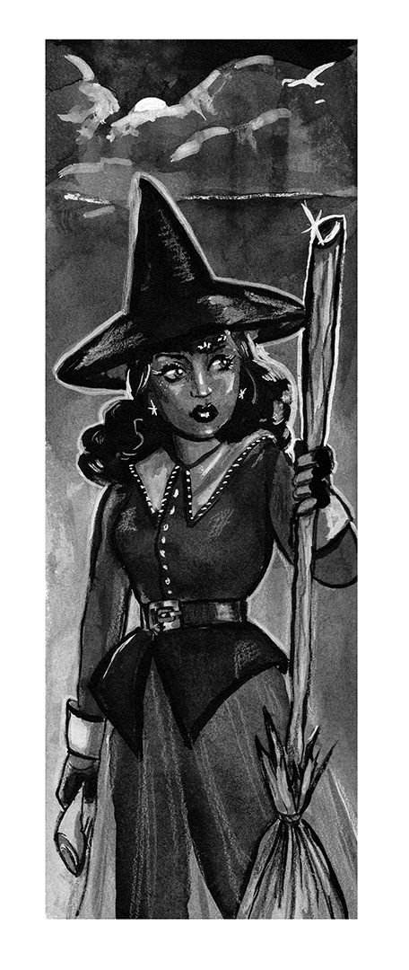 "Messenger Witch" Ink, watercolor, gouache on paper. 2025. 